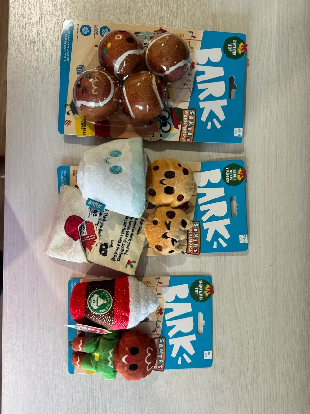 BARK Holiday Plush Toy Set - Brown, White, Blue, Red, Green